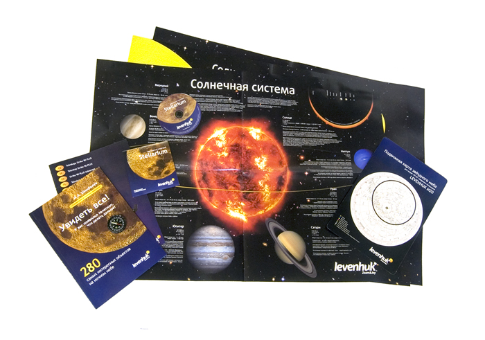 <br />Телескоп Levenhuk Strike 90 PLUS: информационные постеры, 3D виртуальный планетарий, планисфера, компас и книга-справочник