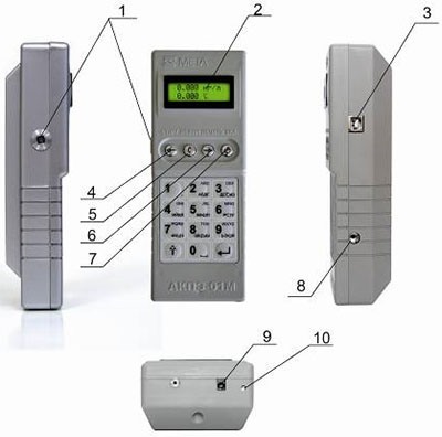 1 — гнездо для  мундштука; 2 — индикатор; 3 — разъем для подключения  принтера или ПК; 4 — кнопка 